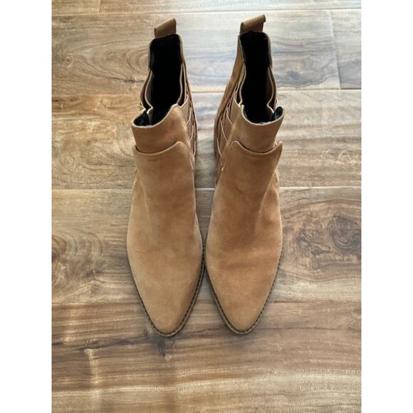 Rebecca Minkoff Jacy Chelsea Suede Ankle Boots Butterscotch Tan Camel- Size 8.5M - Picture 4 of 11